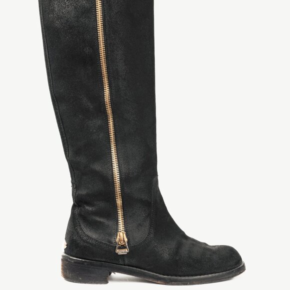 Jimmy Choo Doreen Black Rugged Suede Knee-High Boots - Picture 1 of 11